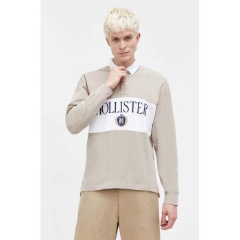 Hollister Co. longsleeve din bumbac culoarea maro, cu imprimeu