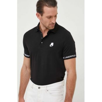 Karl Lagerfeld tricou polo barbati, culoarea negru, cu imprimeu