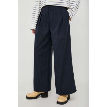 Lovechild pantaloni femei, culoarea albastru marin, lat, high waist