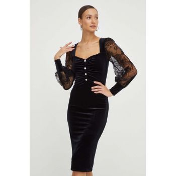 Nissa rochie culoarea negru, midi, mulata