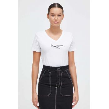 Pepe Jeans tricou din bumbac femei, culoarea alb