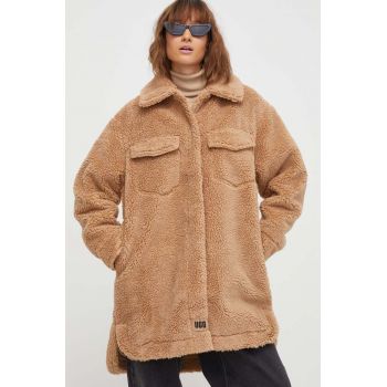 UGG geaca femei, culoarea maro, de tranzitie, oversize