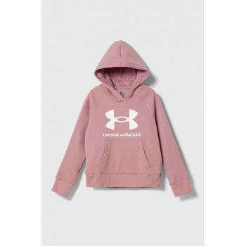 Under Armour bluza copii UA Rival Fleece BLÂ culoarea roz, cu glugă, cu imprimeu