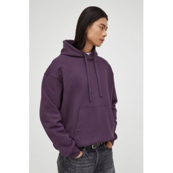 G-Star Raw hanorac de bumbac barbati, culoarea violet, cu glugă, neted