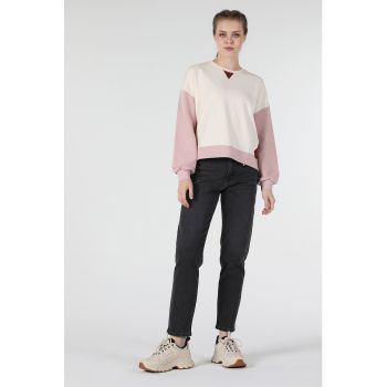 Bluza sport cu decolteu la baza gatului si model colorblock