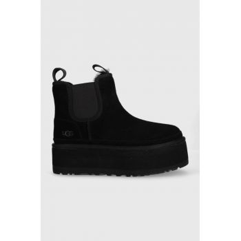 UGG botine din piele intoarsa W Neumel Platform Chelsea femei, culoarea negru, cu platforma, izolat