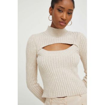 Answear Lab pulover de lana culoarea bej, light, cu turtleneck