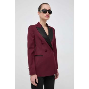 BOSS sacou din lana culoarea bordo, cu doua randuri de nasturi, neted