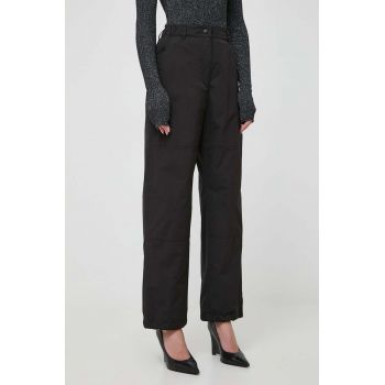 Weekend Max Mara pantaloni femei, culoarea negru, drept, high waist