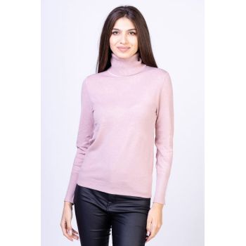 Helanca pulover cu guler inalt, cu cashmere, roz prafuit