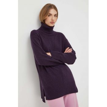 Trussardi pulover din amestec de lana femei, culoarea violet, light, cu guler