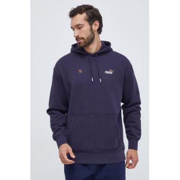 Puma hanorac de bumbac barbati, culoarea albastru marin, cu glugă, cu imprimeu