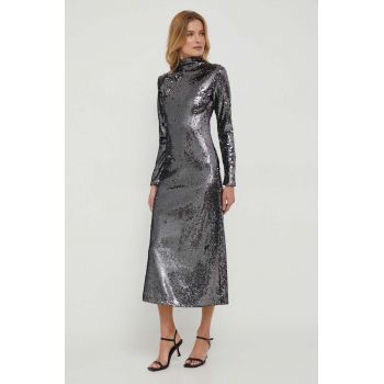 Sisley rochie culoarea argintiu, maxi, evazati ieftina