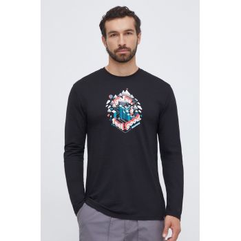 Smartwool longsleeve sport Denver Go Far Feel Good Graphic culoarea negru, cu imprimeu