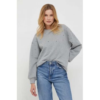 Pepe Jeans hanorac de bumbac Caroline femei, culoarea gri, cu imprimeu