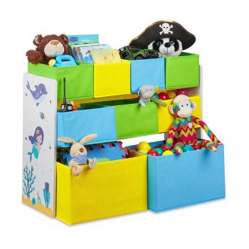 Organizator din lemn Ginger Home pentru jucarii cu 9 cutii textile Mermaid