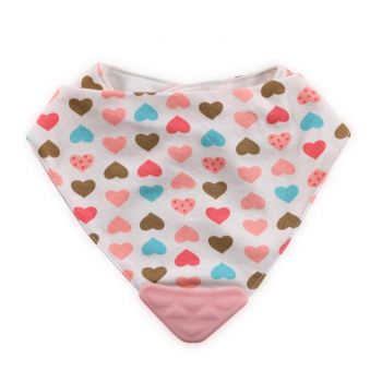 Baveta tip bandana cu jucarie dentitie bumbac pink