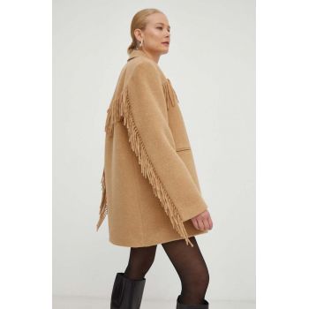 Herskind palton din lana culoarea maro, de tranzitie, oversize