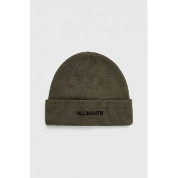 AllSaints caciula din amestec de lana culoarea verde, din tricot gros