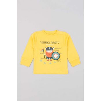 zippy longsleeve din bumbac pentru bebeluși culoarea galben, cu imprimeu