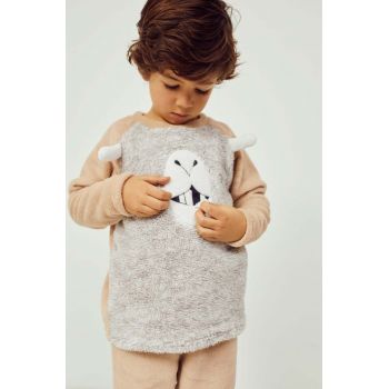 zippy pijama copii culoarea maro, cu imprimeu