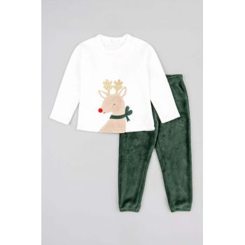 zippy pijama copii culoarea verde, cu imprimeu