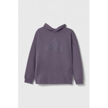 adidas bluza copii culoarea violet, cu glugă, cu imprimeu