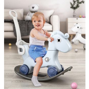 Balansoar 3 in 1 transformabil in vehicul fara pedale cu maner parental detasabil,roti EVA,spatar si baza detasabile Nichiduta Garden Rocking Horse Blue