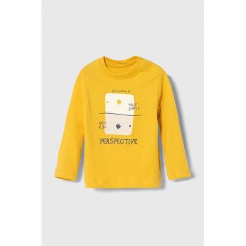 zippy longsleeve din bumbac pentru bebeluși culoarea galben, cu imprimeu