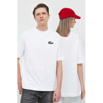 Lacoste tricou din bumbac culoarea alb, uni