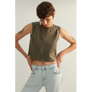 Top crop de piele ecologica