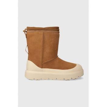 UGG cizme de zapada din piele intoarsa Classic Short Weather Hybrid barbati, culoarea maro, 1143992