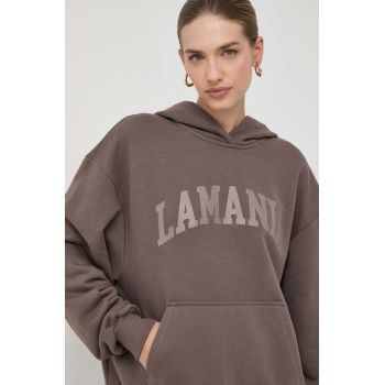 La Mania bluza femei, culoarea maro, cu glugă, cu imprimeu