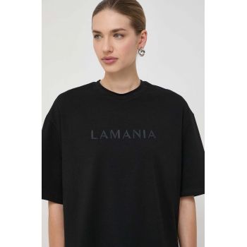 La Mania tricou din bumbac femei, culoarea negru