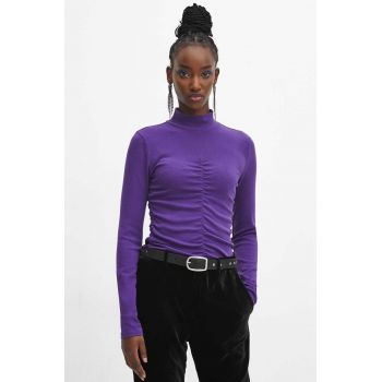 Medicine longsleeve din bumbac femei, culoarea violet, cu turtleneck