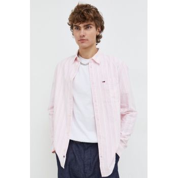 Tommy Jeans cămașă din bumbac bărbați, culoarea roz, cu guler clasic, regular DM0DM18336 ieftina