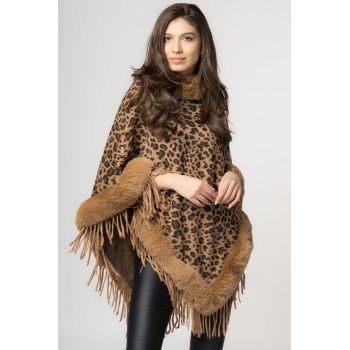 Poncho animal print camel, de oras, tivit cu blana