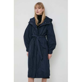 Trussardi geaca femei, culoarea albastru marin, de tranzitie, oversize de firma originala