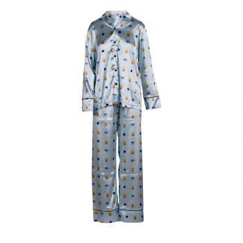 All over mascotte satin long pyjamas fantasia azzurro s