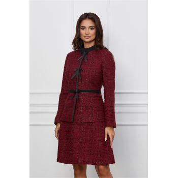 Compleu Leonard Collection bordo cu rochie si sacou din tweed