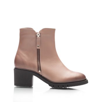 Botine damă din piele naturală, Leofex - 019 Taupe Box la reducere