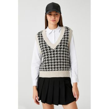 Vesta cu model houndstooth supradimensionat