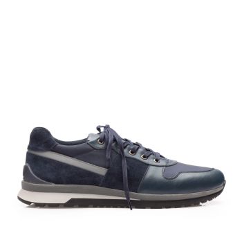 Pantofi sport bărbați din piele naturală, Leofex - Mostră 519-2 Blue Box Velur Mash