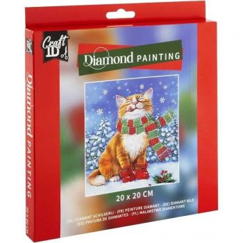 Set Creativ cu Diamante Rotunde Diamond Painting Pisica Craciun 20x20cm