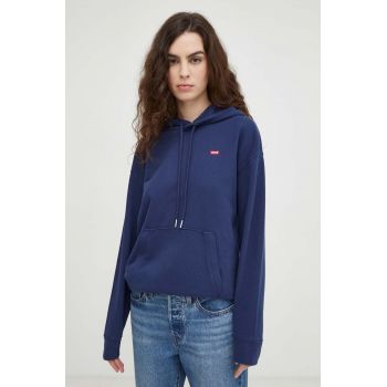 Levi's hanorac de bumbac femei, culoarea albastru marin, cu glugă, neted