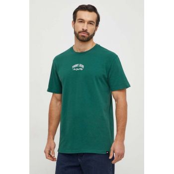 Tommy Jeans tricou din bumbac bărbați, culoarea verde, cu imprimeu DM0DM18275