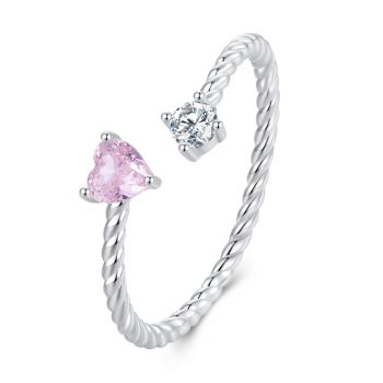 Inel reglabil din argint Pink-Silver Crystals