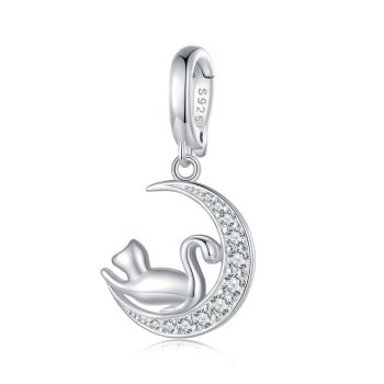 Talisman din argint Silver Cat Sparkling Moon