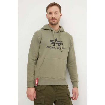 Alpha Industries bluză Basic Hoody bărbați, culoarea verde, cu glugă, cu imprimeu 178312.11