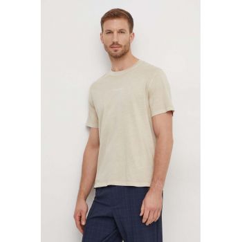 Pepe Jeans tricou din bumbac Dave Tee barbati, culoarea bej, cu imprimeu